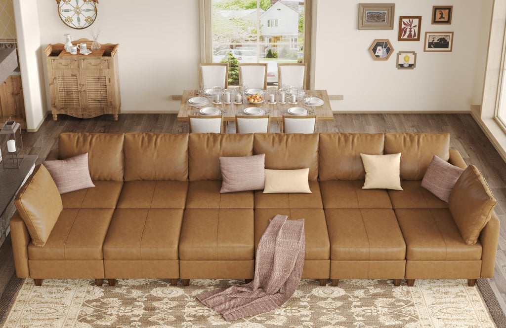 EASE MOOSE Brown Modular Sectional Couch with Storage, Faux Leather Sectional Modular Sofa or Living Room