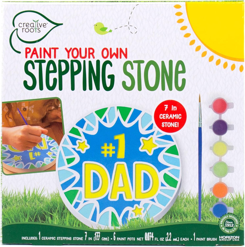 Creative Roots Paint Your Own #1 Dad Stepping Stone, Paintable Ceramic 7 in. Stone, Includes 6 Acrylic Paints & Paintbrush, Great Arts and Crafts for Kids Ages 8-12, Father's Day Gift