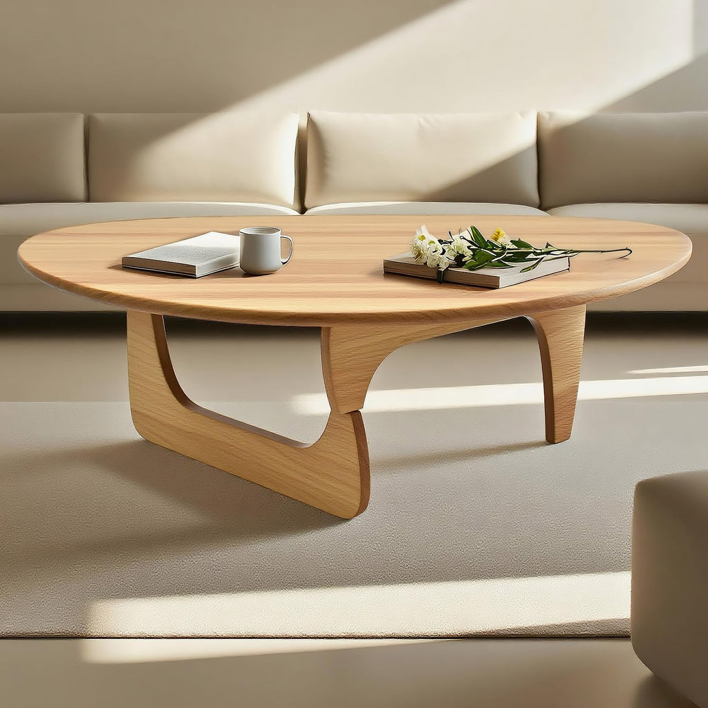 Modern Triangle Coffee Table: Unique Funky Soild Wood Coffee Tables for Living Room, Wooden Oval Mid-Century Modern Abstract Tea Tables for Patio Office Balcony Walnut 35" L x 24" W x 16" H