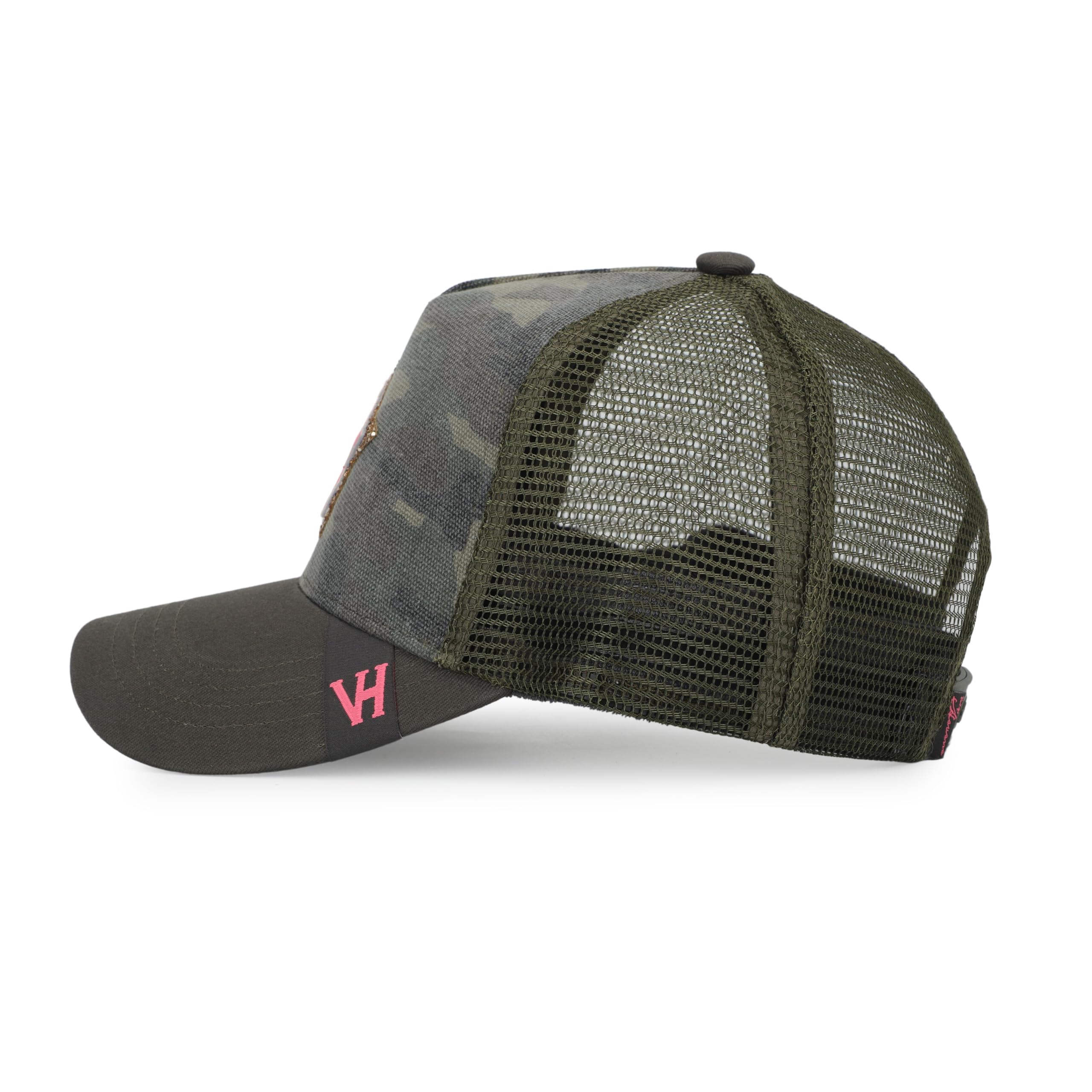 Vintage Havana Camo Trucker-hatte til kvinder Neonpink stjerne & guldglitter stjerne underlag | Mesh justerbar snapback kasket | Herre Dame Baseballkasket