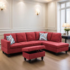 Leather Sectional Couch, Modern L Shaped Couches for Living Room, Comfy 4 Seat Modular Sectional Sofa with Ottoman Storage for Bedroom Apartment, Black