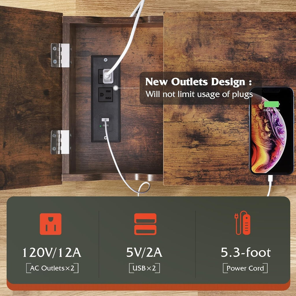 WLIVE Narrow Side Table with Charging Station, End Table for Living Room, Couch Side Table with Fabric Drawer for Bedroon, 11.8‘’W 23.6‘’L 24‘’H, Rustic Brown