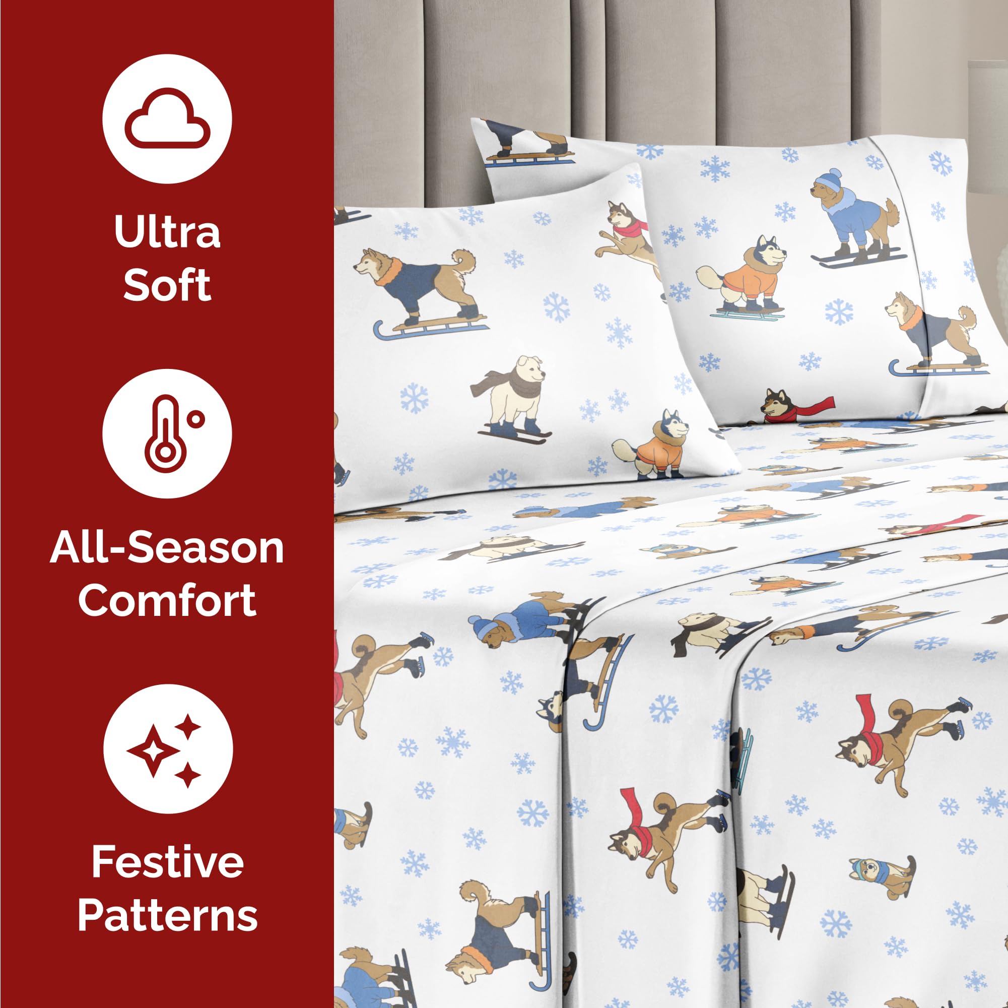 Queen Christmas Tree Sheet Set - Holiday Xmas Pattern Linen Set - Deep Pockets - Snug Fit - 4 Piece - Wrinkle Free - Comfy & Cooling Festive Winter Bedding - Easy To Care For - Kid Friendly