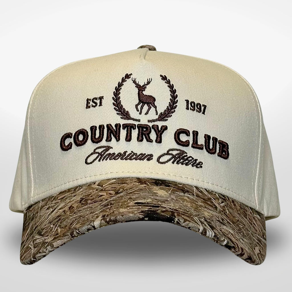 Vintage Trucker Hat | Country Cowboy Cute Preppy Retro Western Trucker Hats | Men Women Trendy Snapback | Tan Red Green Black (Country Club | Camo)
