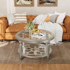 COSIEST Glass Coffee Table, 32" Round Coffee Tables with Storage, 2-Tier Glass Top, Clear Coffee Table, Simple & Modern Center Table for Living Room or Home Office (Champagne)