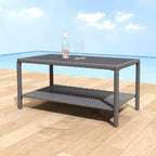 Helios&Hestia Square All Weather Rattan Wicker Outdoor Coffee Side End Table with Glass Top for Patio, Deck, Backyard, Garden, Grey