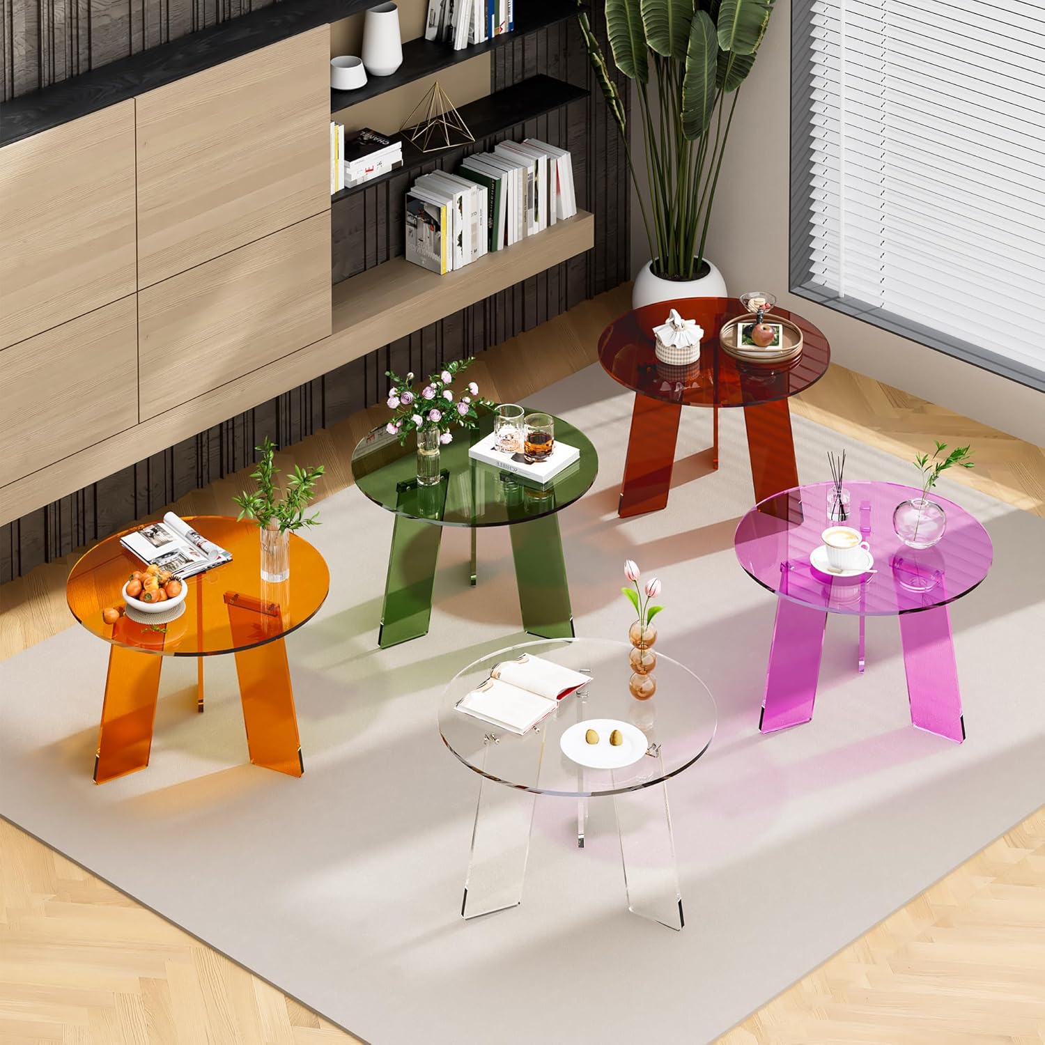 Acrylic Coffee Table Round, Clear Circle Modern Lucite Side Table Legs for Living Room, Bedroom, Office (Clear, 23.6“ × 15.7”)