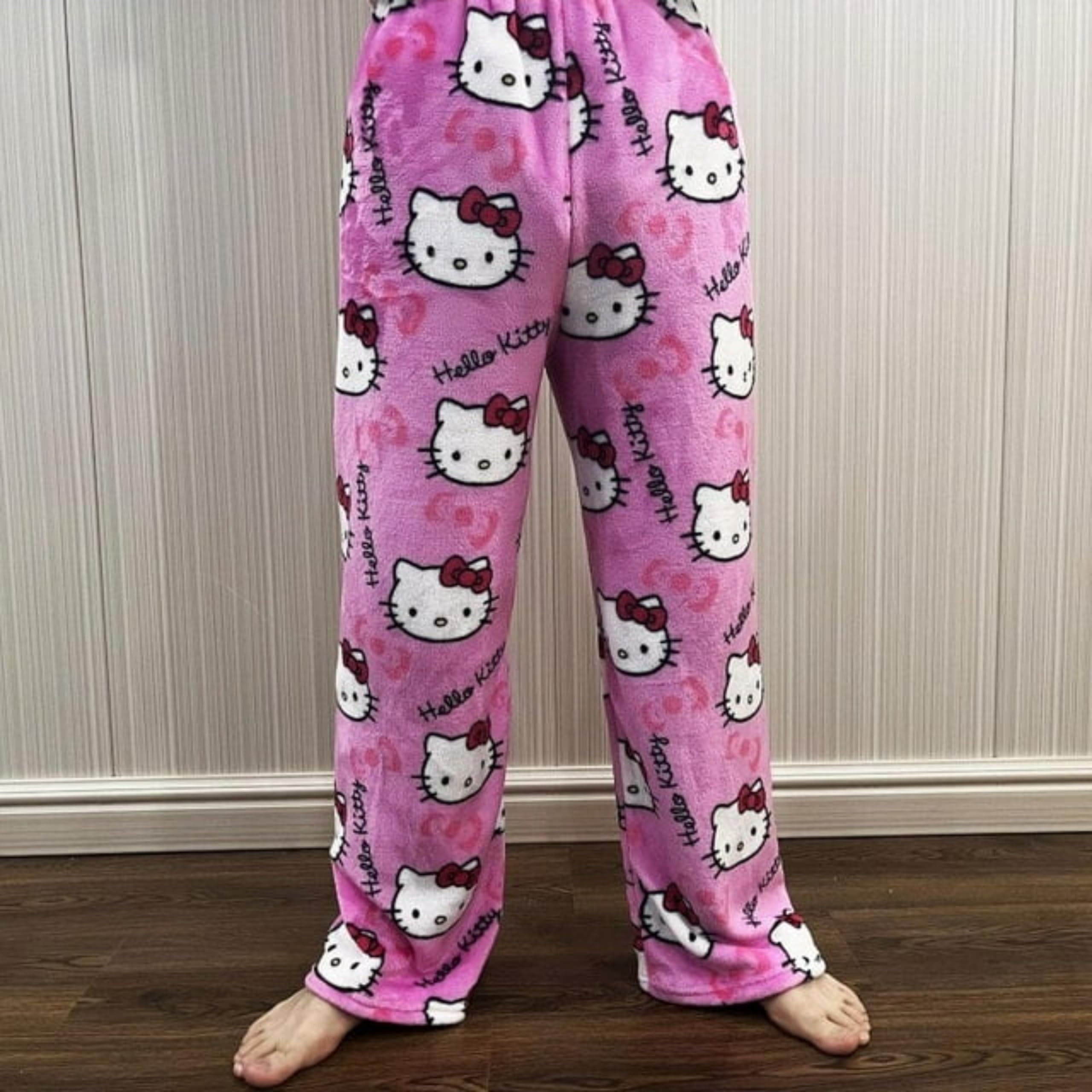 Cute Cartoon Pajama Pants for Women, Kawaii Anime Cat Pjs Christmas Pajama Pants Fluffy Flannel Sleep Bottoms