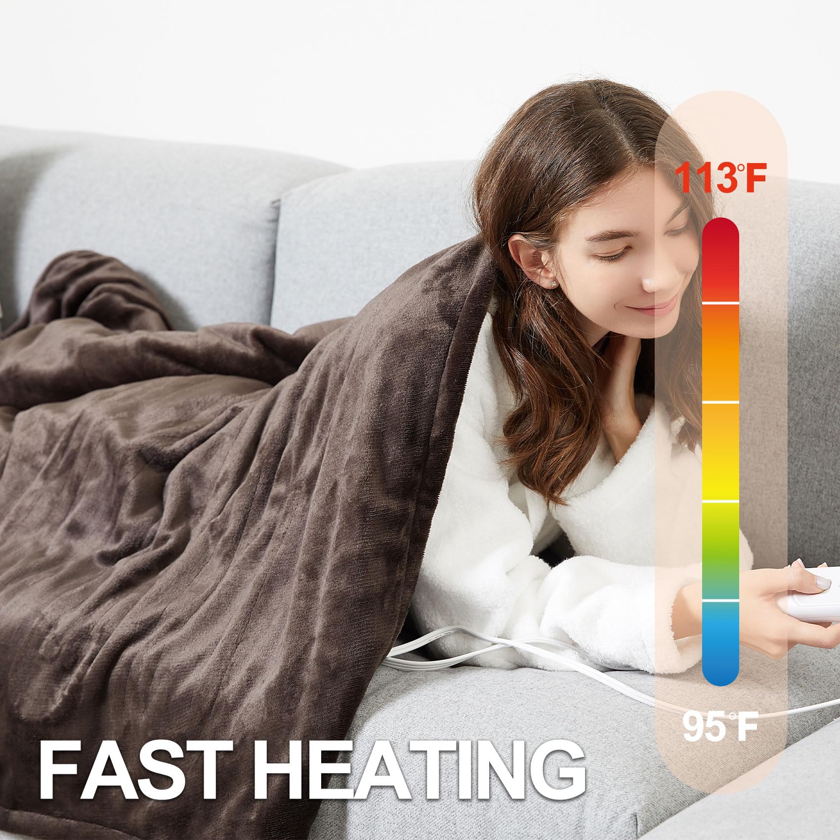 Manta Elétrica Tefici, Super Aconchegante e Macia, Flanela de 2 Camadas 50" x 60", Manta Aquecida com 3 Níveis de Aquecimento e Desligamento Automático em 4 Horas, Lavável na Máquina, Certificada ETL e FCC, Uso Residencial e Escritório, Cor Camelo