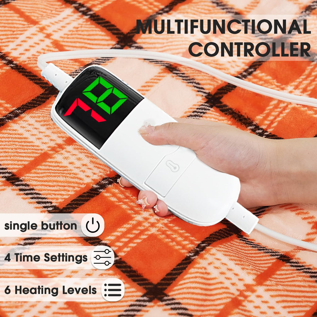 Elektrisch verwarmd deken, 50X60, verwarmingsdeken met 10 verwarmingsniveaus/8 uur automatische uitschakeling, marineblauw geruit Sherpa-dekenverwarmer voor volwassenen, wasbaar deken cadeau voor bank bed kantoor, ETL