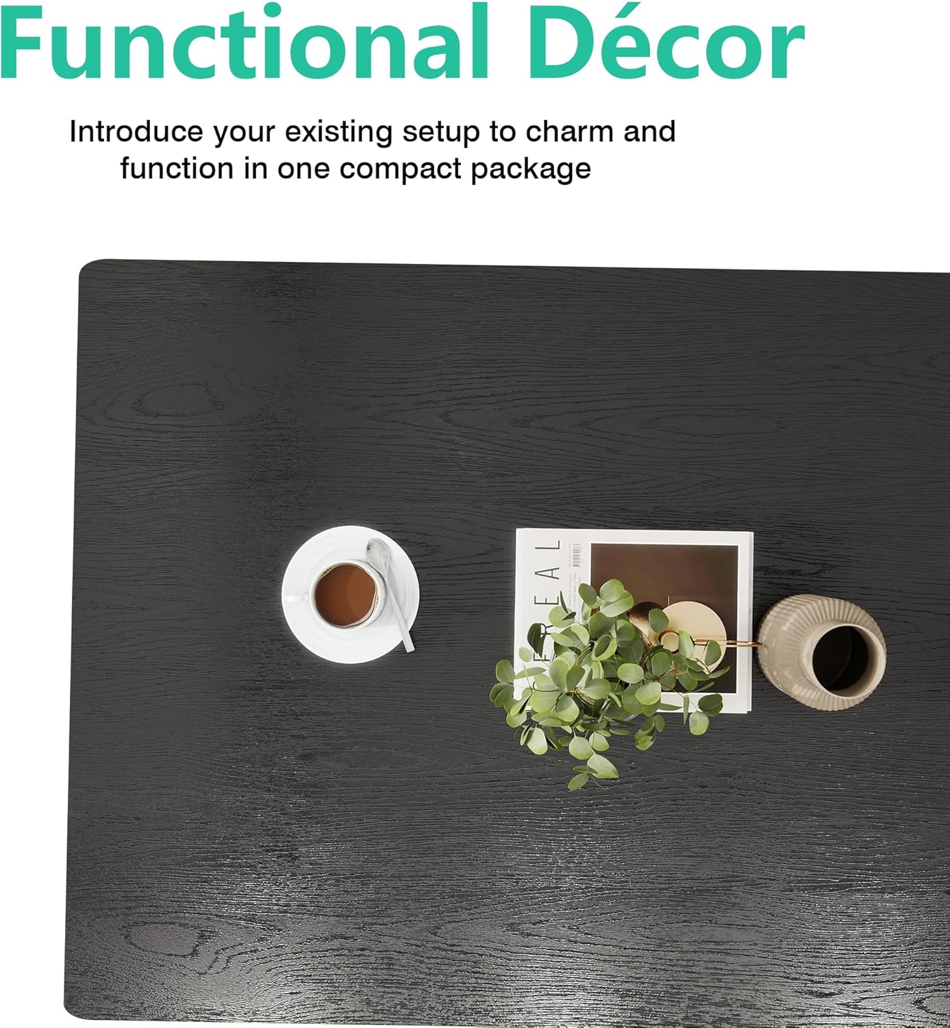 Black Coffee Table Rectangular Center Table for Living Room Open Space Side Table with Metal Frame, Easy Assembly,Wood Coffee Table