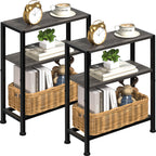 Narrow Side Table for Small Space, 2-Tier Small End Table with Shelf Holder, Slim Nightstand, Skinny Snack Couch Table in Living Room, Bedroom, Study, Kitchen and Balcony (Rustic Brown &Black)