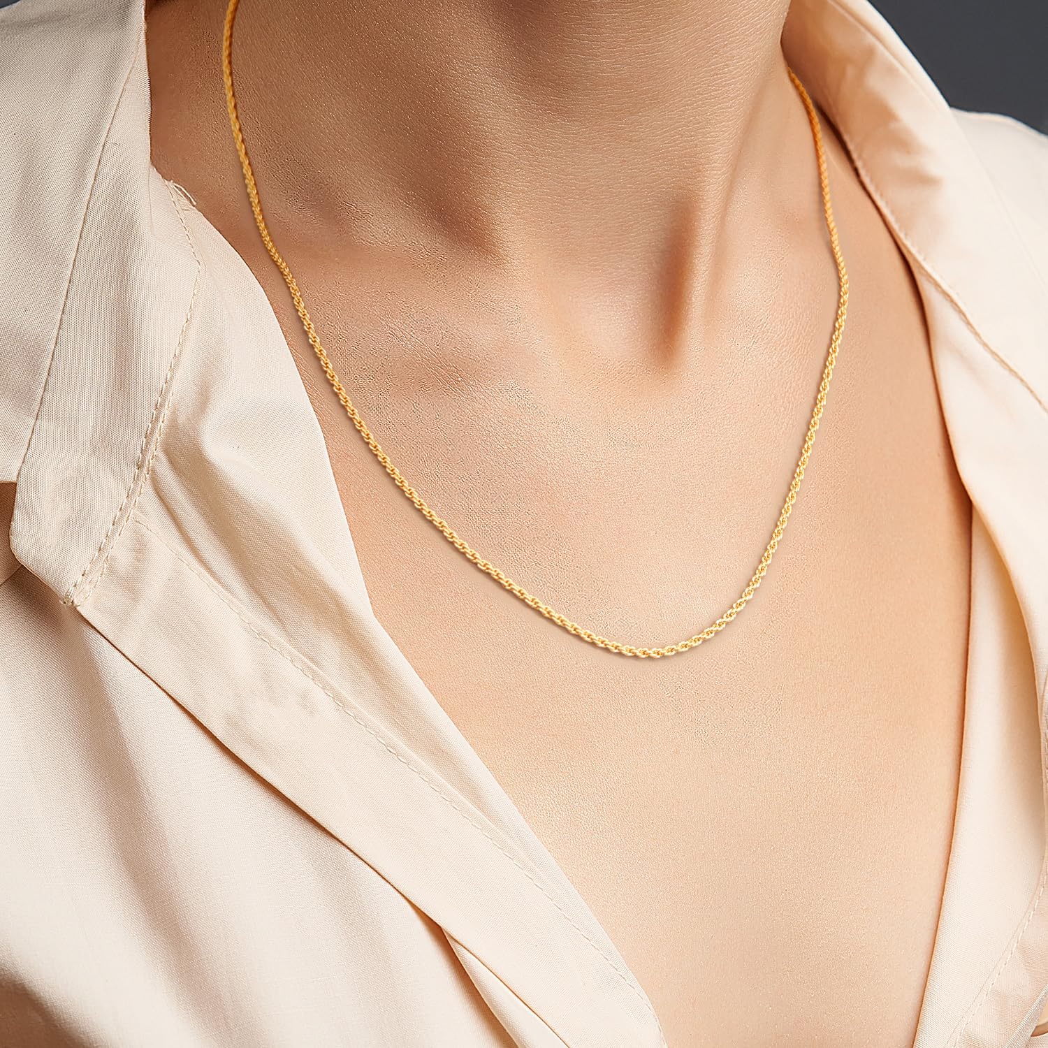 Collana KROMPG Catena in Oro 14k per Donne Catena a Corda Oro 2mm Collana per Donne Uomini Non Sbiadente e Delicate Collane per Donne Uomini Tutte le Lunghezze 16-26 Pollici