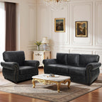 Mid-Century Vintage Sofa Couches with Rivet Design,loveseat Sofa,Removable Sofa Cover Upholstered Cushions and Solid Wood Frame (Grey, 3-Seater)