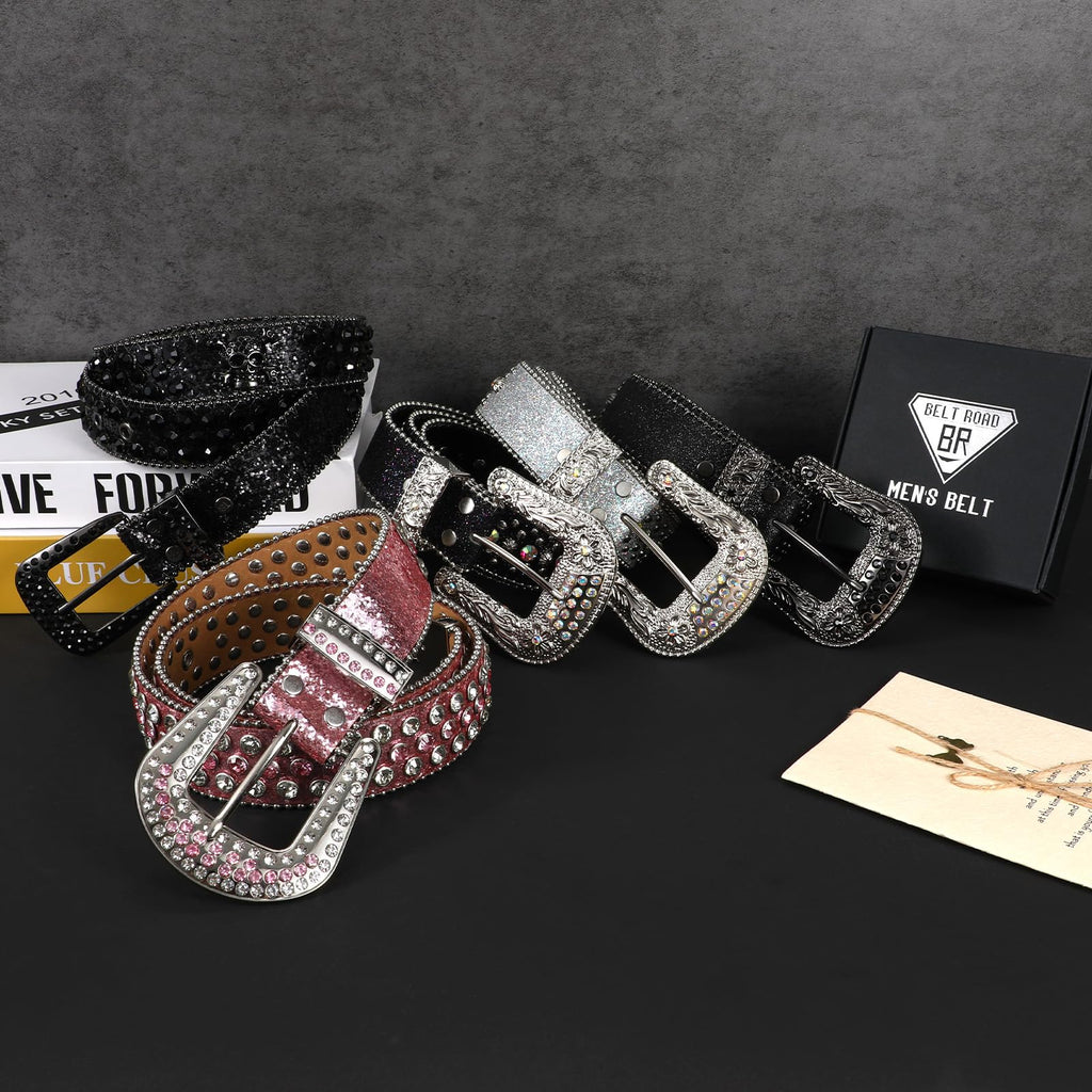 BELTROAD Rhinestone Goth Bling Belts for Women and Men Western Cowboy Cowgirl Belt for Jeans