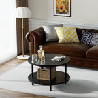 Round Coffee Table, Small Coffee Tables for Living Room, Wood Coffee Table with Metal Frame, Floor Table Desk for Sitting on The Floor, Home, Office, Farmhouse, Rustic Brown (23.6"D x 17.7"H)