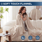 Manta eléctrica Westinghouse tamaño Queen, franela súper suave y acogedora 84" x 90" manta calefactable con 10 niveles de calentamiento rápido y apagado automático de 1-12 horas, lavable a máquina, certificación ETL y FCC, beige