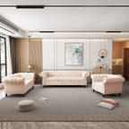 2 Piece Living Room Set, Chesterfield Leather Sofa Couch Chair with Scroll Arms and Nailhead for Living Room, Office (Dark Brown)