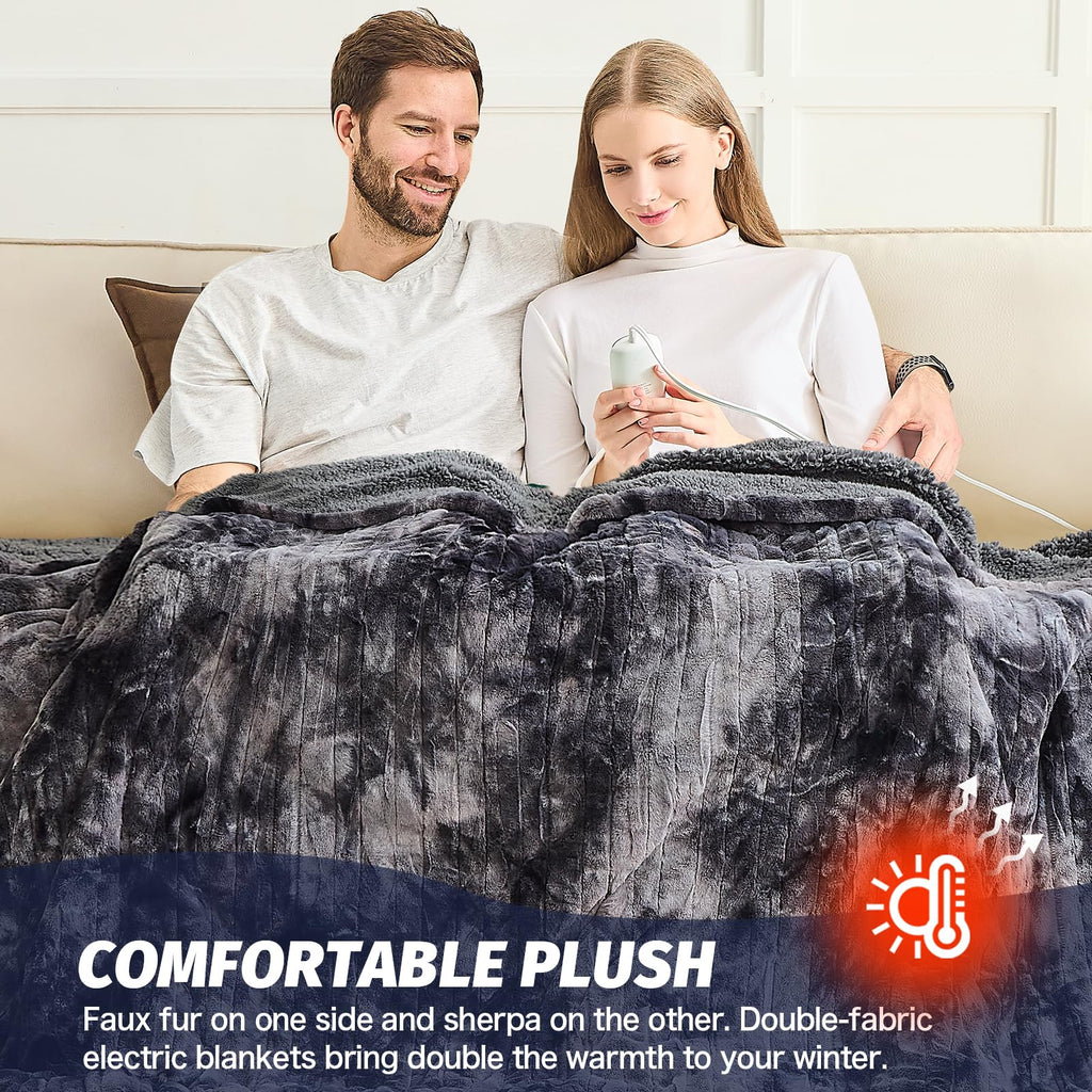 Manta Elétrica Aquecida OCTROT - Manta de Aquecimento em Sherpa de Lã para Sofá, Manta de Aquecimento de Pelo Sintético para Colo com Temporizador de 5 Posições e 10 Níveis de Aquecimento, Certificação ETL&FCC, para Adultos