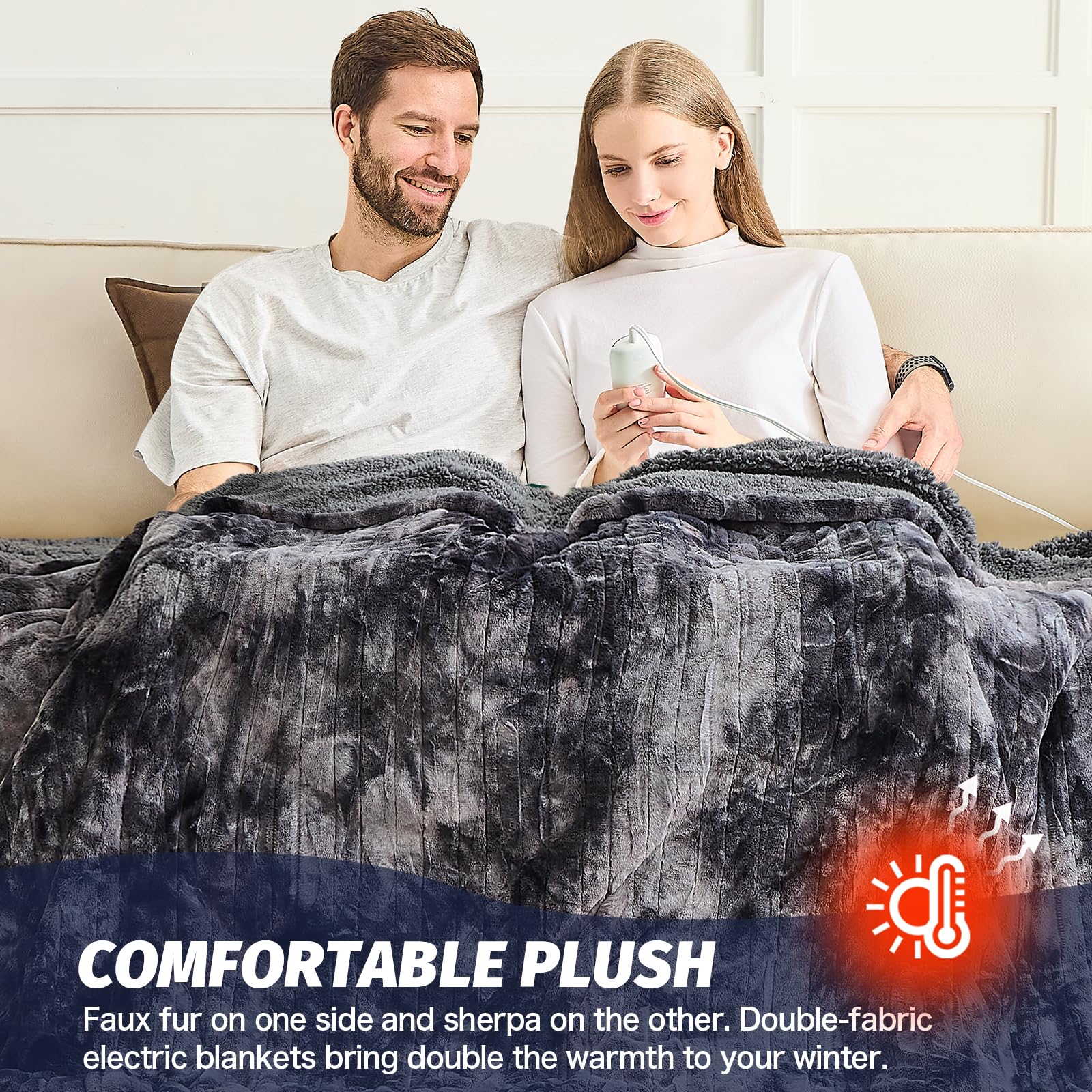 Manta Elétrica Aquecida OCTROT - Manta de Aquecimento em Sherpa de Lã para Sofá, Manta de Aquecimento de Pelo Sintético para Colo com Temporizador de 5 Posições e 10 Níveis de Aquecimento, Certificação ETL&FCC, para Adultos