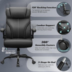 Office Chair, Ergonomic Big and Tall Computer Desk Chairs, Executive Breathable Leather Chair with Adjustable Flip-up Armrests, Lumbar Support Swivel PC Chair with Rocking Function