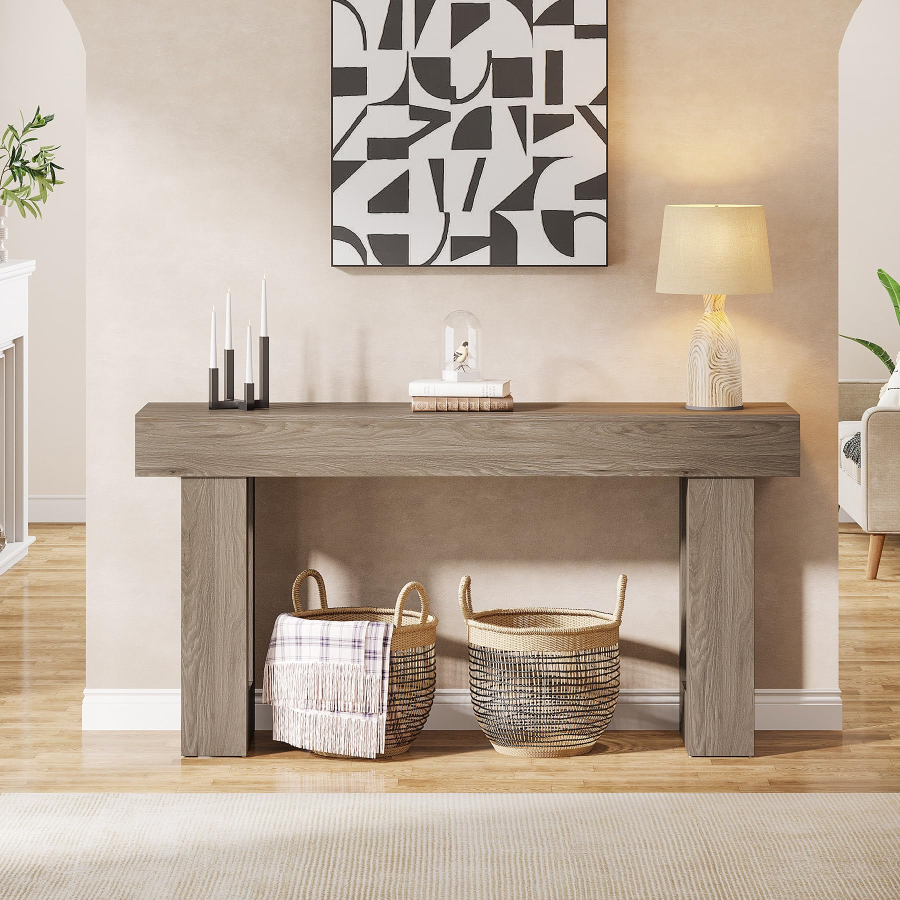 Tribesigns 63-дюймовый длинный консольный стол, деревянный прямоугольный стол за диваном, фермерский стол для прихожей, коридора, гостиной (натуральный)