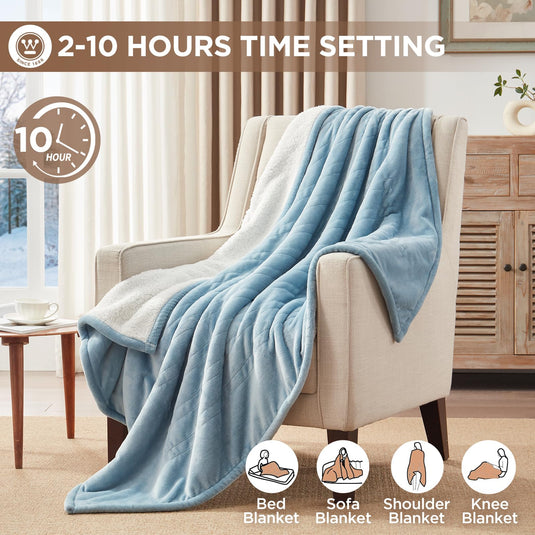 Westinghouse Heated Blanket Queen Size, Soft Flannel to Sherpa Electric Blanket with 10 Heating Levels, 12 Hours Auto Off, Fast Heating Blanket, Machine Washable, 84x90 Inch, Charcoal