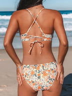 CUPSHE Bikini Set for Women Two Piece Swimsuits V Neck Low Rise Crisscross Back Self Tie Spaghetti Straps,S