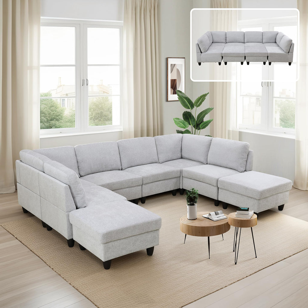 Ball & Cast Calico 4-Piece Couch Living Room Couch Set with Sofa and Loveseat,Modular L Shaped Sectional Couches w/Free Combination and Wood Frame,Furniture for Apartment,Studio,Office,Pale Green