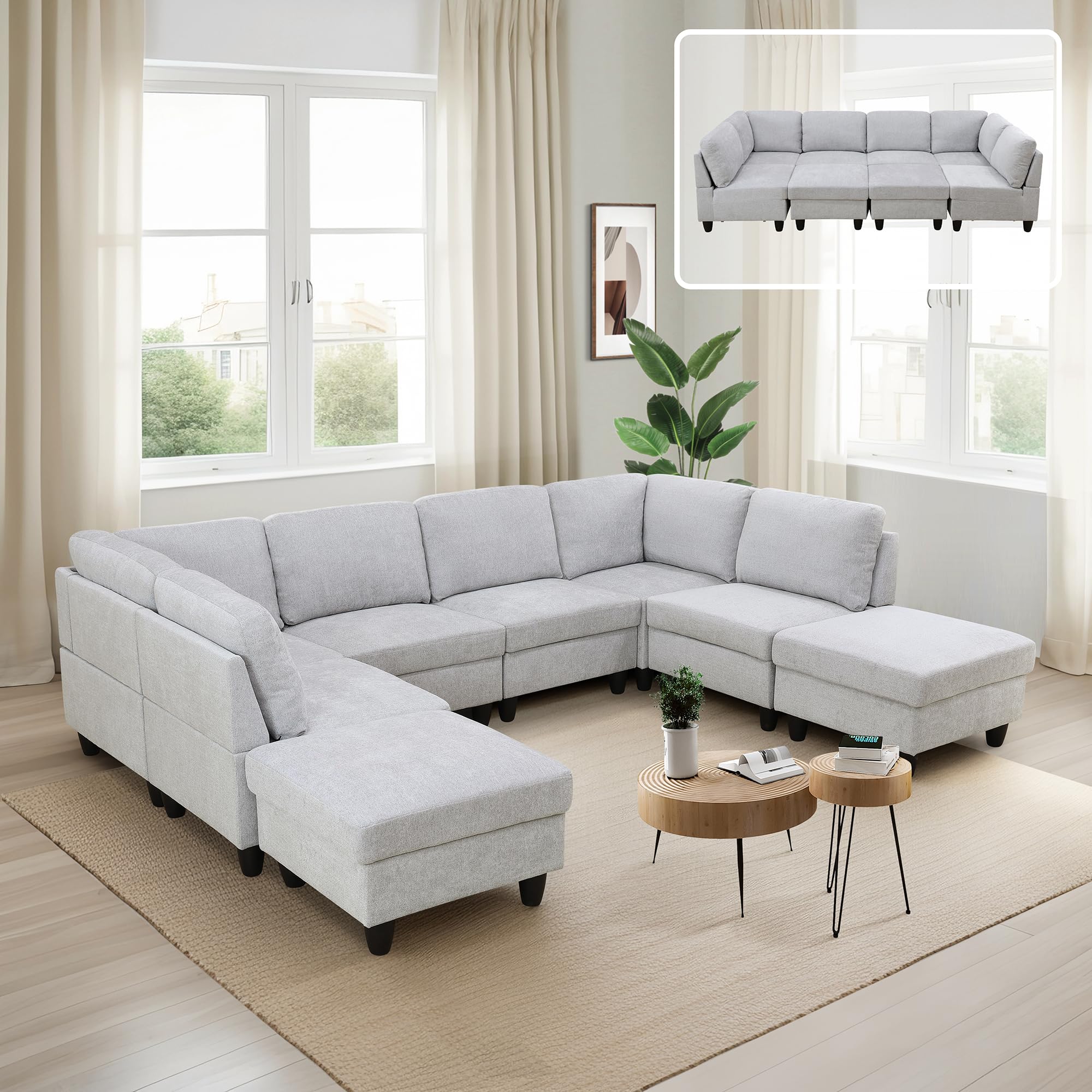 Ball & Cast Calico 4-Piece Couch Living Room Couch Set with Sofa and Loveseat,Modular L Shaped Sectional Couches w/Free Combination and Wood Frame,Furniture for Apartment,Studio,Office,Pale Green