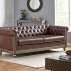 Merax Chesterfield Sofa, Retro Style Upholstered 3 Seater Rolled Arm Couch for Living Room Bedroom Office, Beige