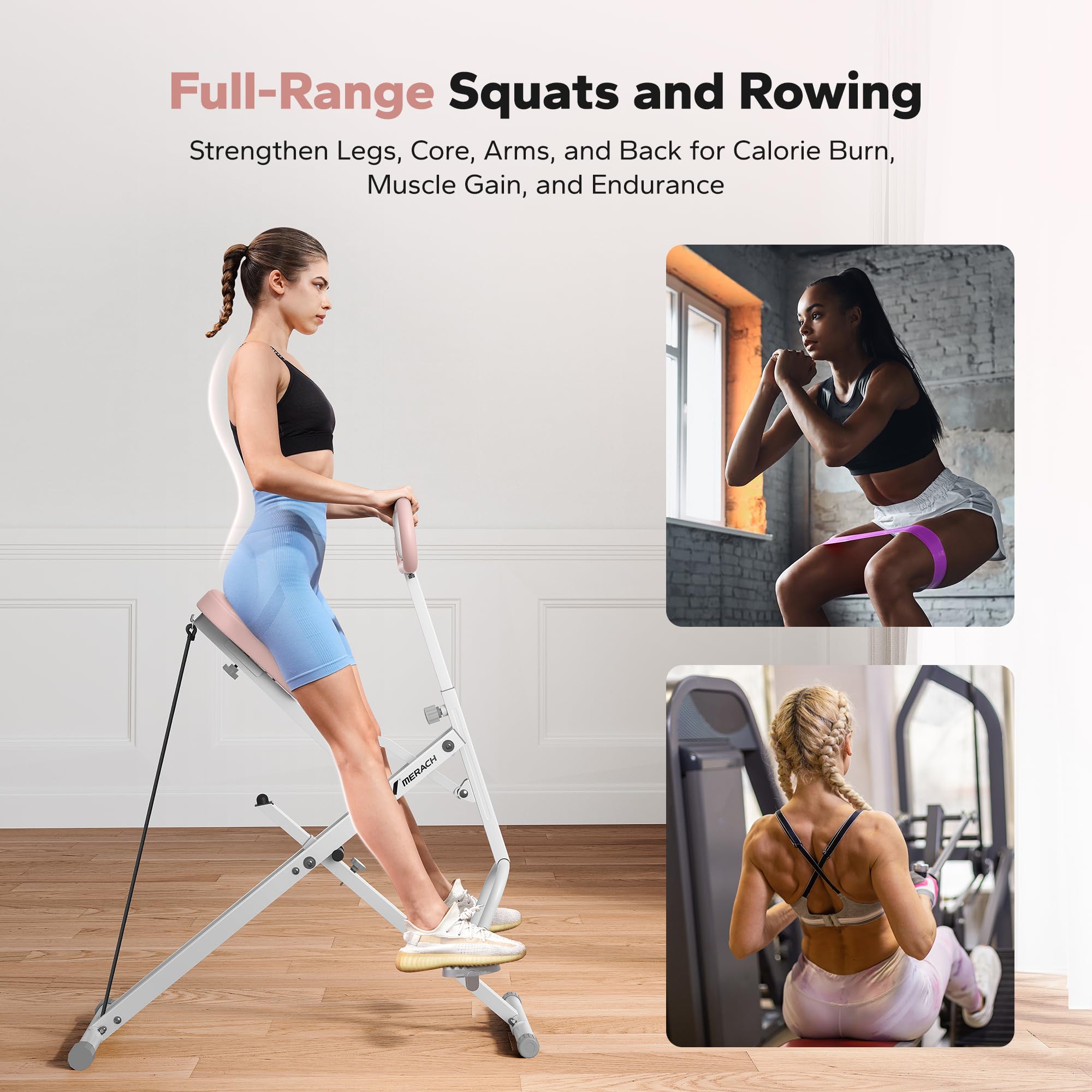 MERACH 2 in 1 Squat & Rowing Machine - Easy Setup, Foldable & Glute Trainer for Home Workout