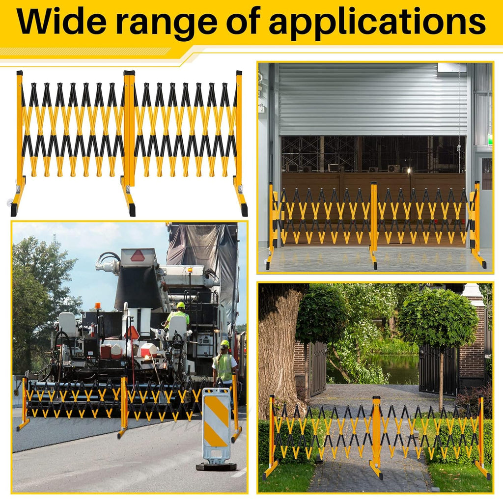Amylove Expandable Barricade Security Yellow Black Mobile Parking Barrier 44 Inch High Driveway Fence Retractable Traffic Folding Portable Gate for Outdoor Road Garage Construction(16.4 Feet)