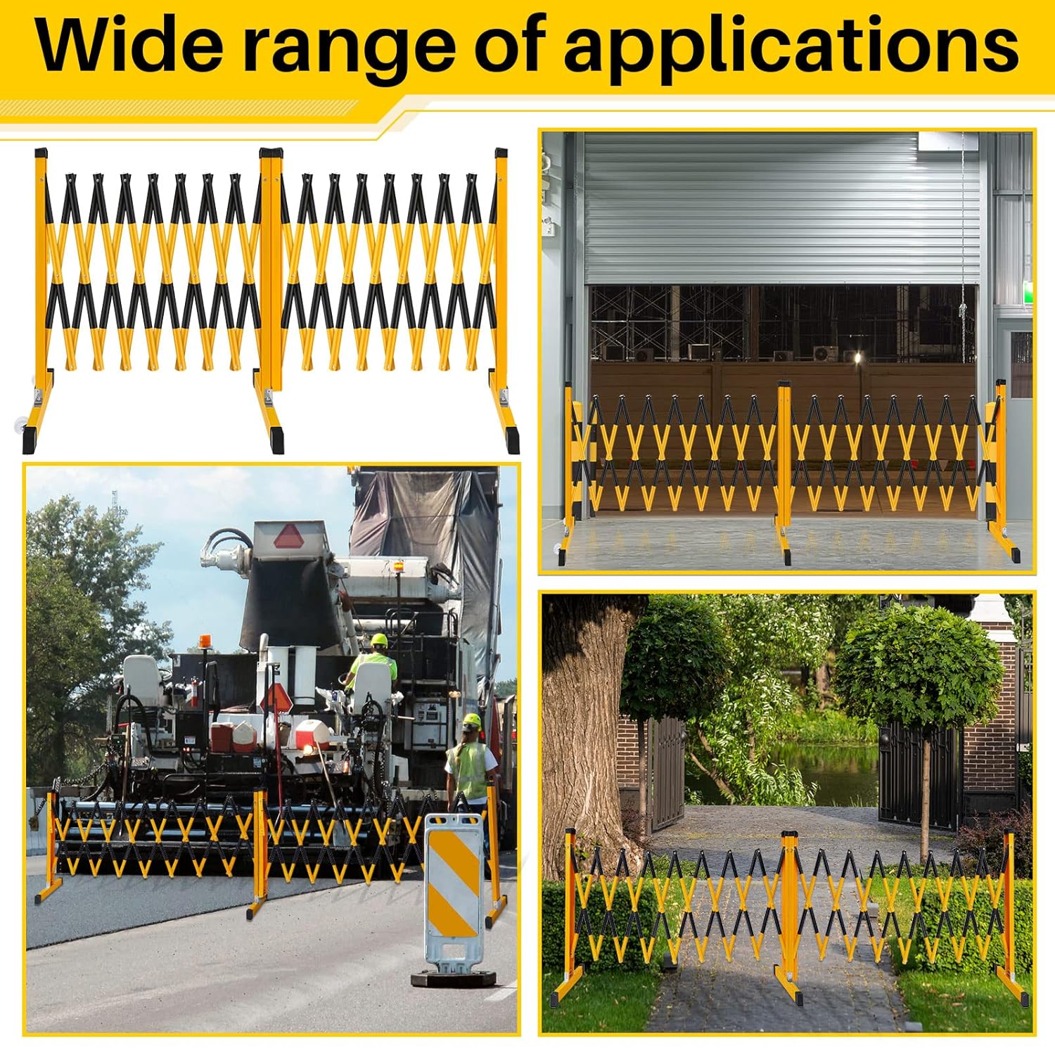 Amylove Expandable Barricade Security Yellow Black Mobile Parking Barrier 44 Inch High Driveway Fence Retractable Traffic Folding Portable Gate for Outdoor Road Garage Construction(16.4 Feet)