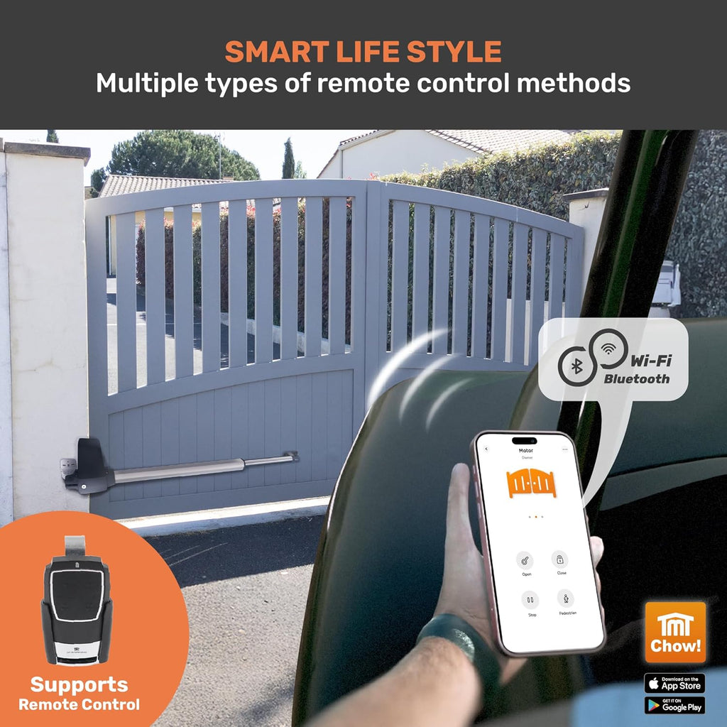 TMT Terrier 200 Single Automatic Gate Openers Up to 8ft and 550lb Medium Duty Swing Gate, Gate Openers with Remote Complete Kit, Electric Gate Opener for Driveway with Powerful Motor (APP Compatible)