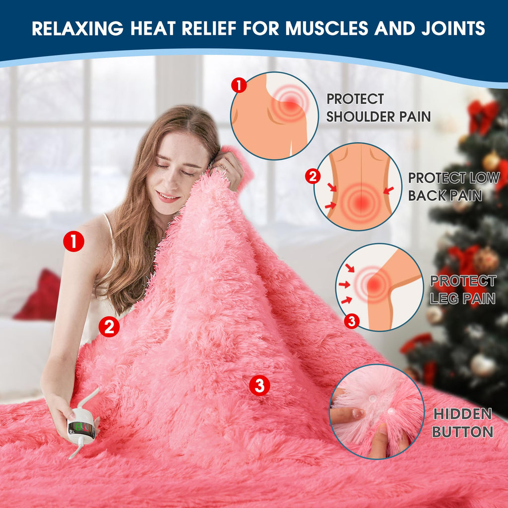 Elektrische Heizdecke mit Kunstpelz, Größe mit flauschigem Sherpa-Rücken, wärmende Plüschdecke Geschenk, weiche Heizdecken mit 10 Wärmeeinstellungen, 5 Zeiteinstellungen, ETL 50"x60", Anthrazitgrau