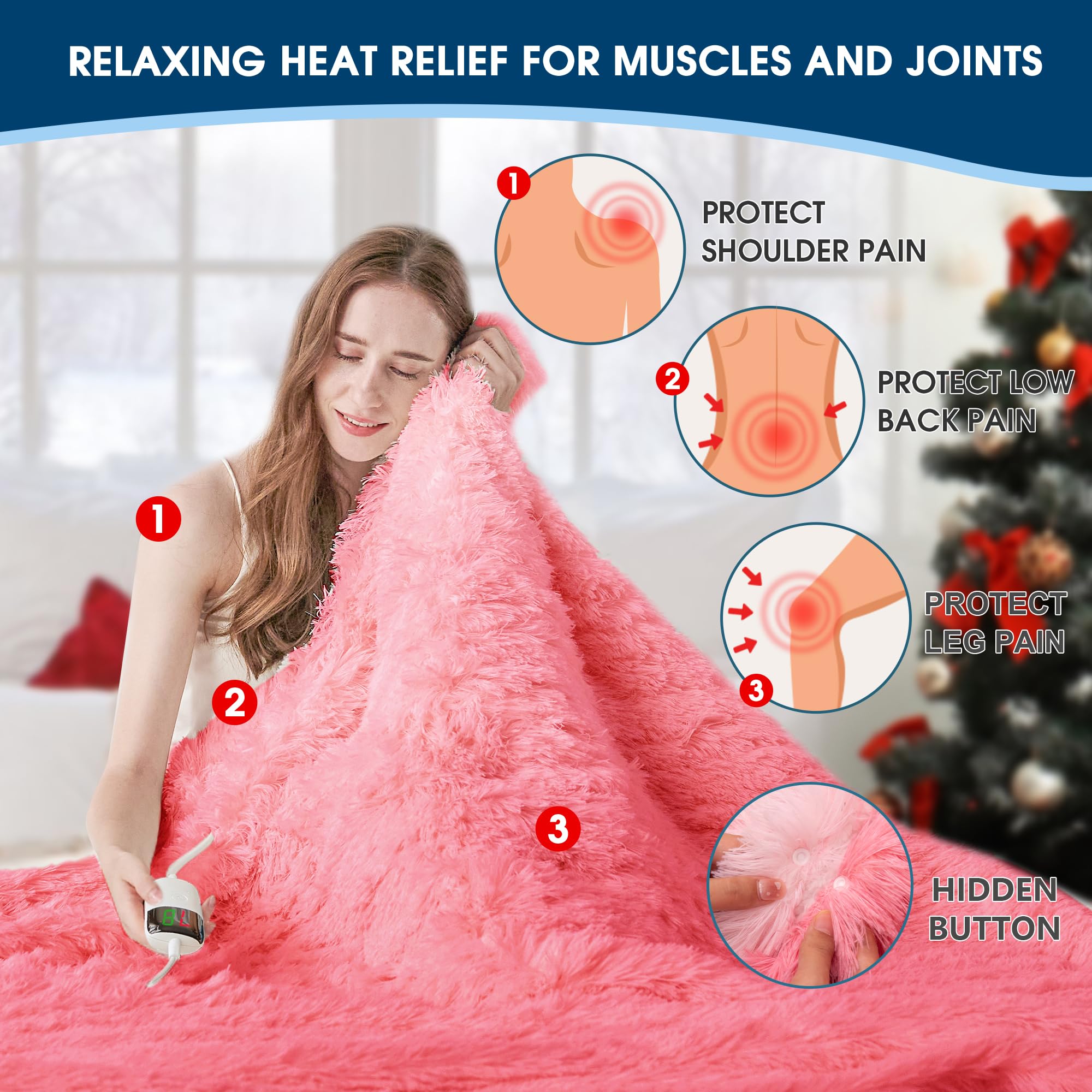 Elektrische Heizdecke mit Kunstpelz, Größe mit flauschigem Sherpa-Rücken, wärmende Plüschdecke Geschenk, weiche Heizdecken mit 10 Wärmeeinstellungen, 5 Zeiteinstellungen, ETL 50"x60", Anthrazitgrau