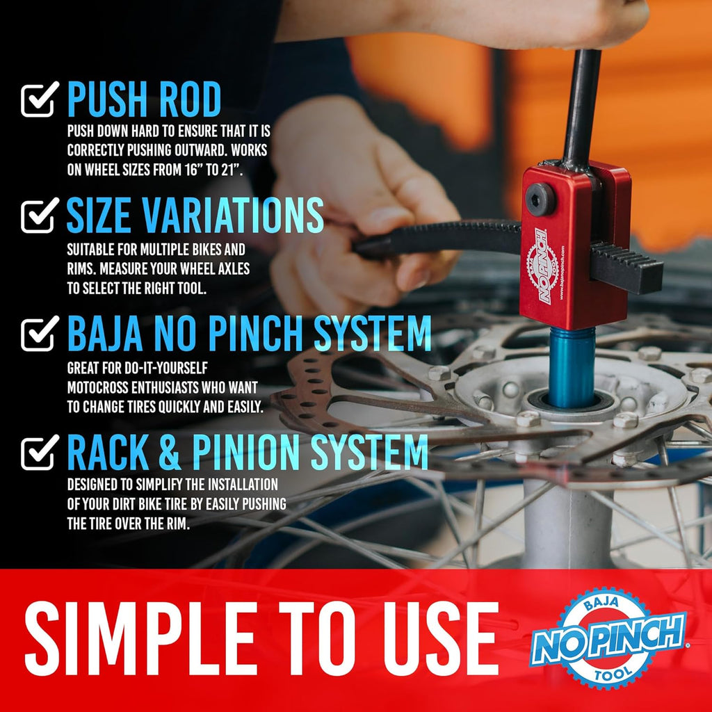 Baja No Pinch Tool Original Tire Changing Kit – Dirt Bike Tire Changing Tools for Enduro and Motocross – Compact Tool for 16" to 21" Wheels – Prevents Tube Pinching – Fits 20mm Axles