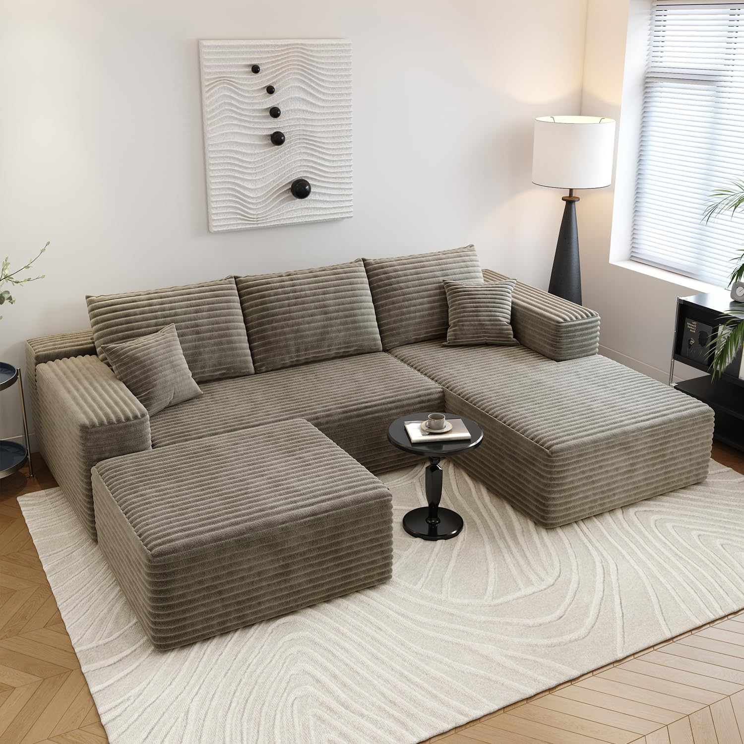 107.5" Cloud Sectional Couch with L-Shape Chaise,Modern Modular Sofa with Deep Seat, Upholstered Couches for Living Room Bedroom Apartments,No Assembly Required, (Black,Right Facing Chaise)