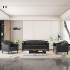 AVZEAR Chesterfield 3-Piece Living Room Sectional Sofa Set, Mid-Century Modern Upholstered PU Couch, Classic Tufted Button Sofa with Nailhead Trim for Living Room, Office (Brown)