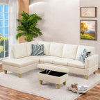 Leather Sectional Couch, Modern L Shaped Couches for Living Room, Comfy 4 Seat Modular Sectional Sofa with Ottoman Storage for Bedroom Apartment, Black