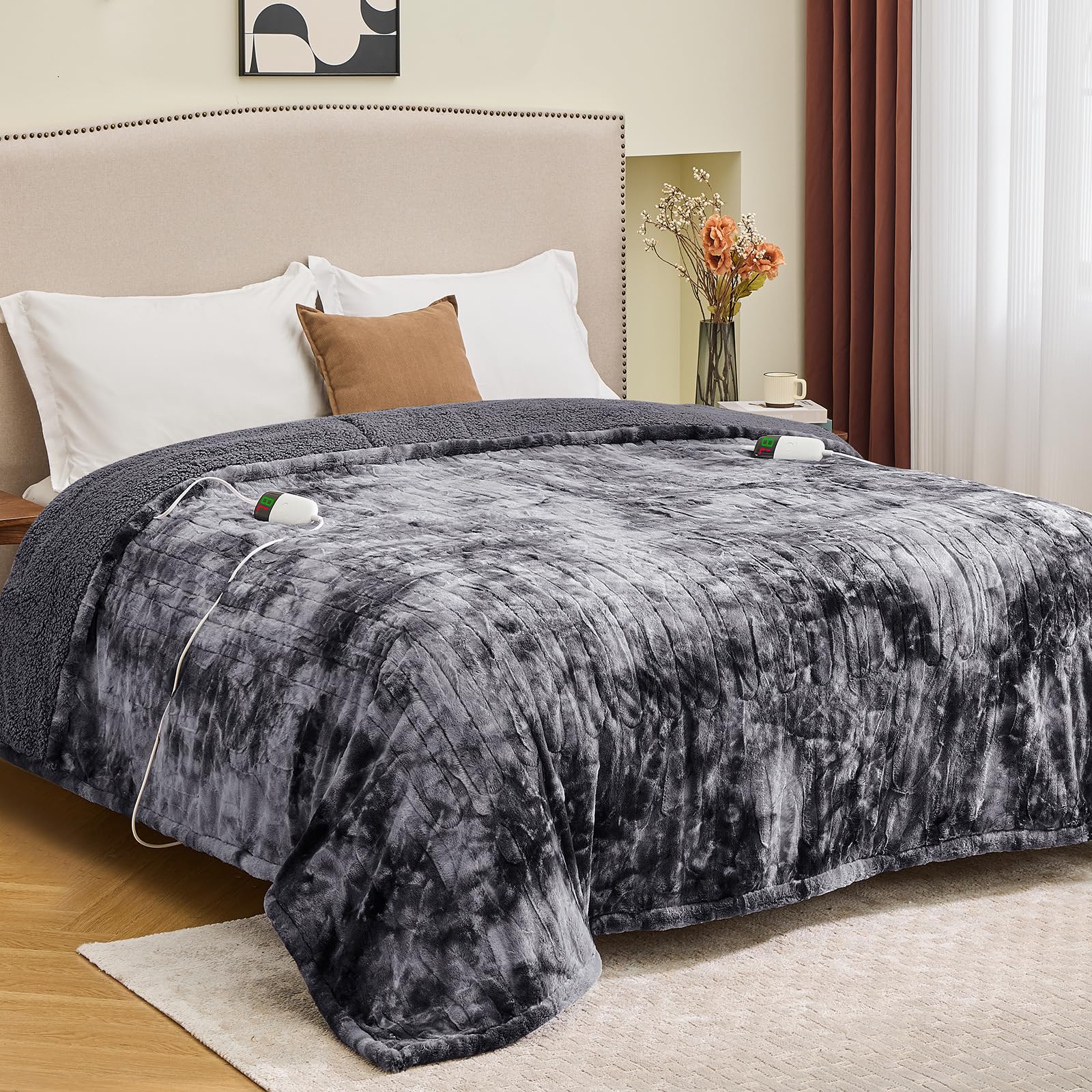 Manta Elétrica Aquecida OCTROT - Manta de Aquecimento em Sherpa de Lã para Sofá, Manta de Aquecimento de Pelo Sintético para Colo com Temporizador de 5 Posições e 10 Níveis de Aquecimento, Certificação ETL&FCC, para Adultos