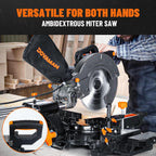 DOVAMAN Updated 10-Inch Sliding Miter Saw, Multi-Material Cutting w/ 3 x TCT Blades, Ambidextrous Operation, 5000/3200RPM Speed, Laser Guide, 0-45° Bevel Cut, Max Cut 3.5x13.4in, 9 Positive Stops
