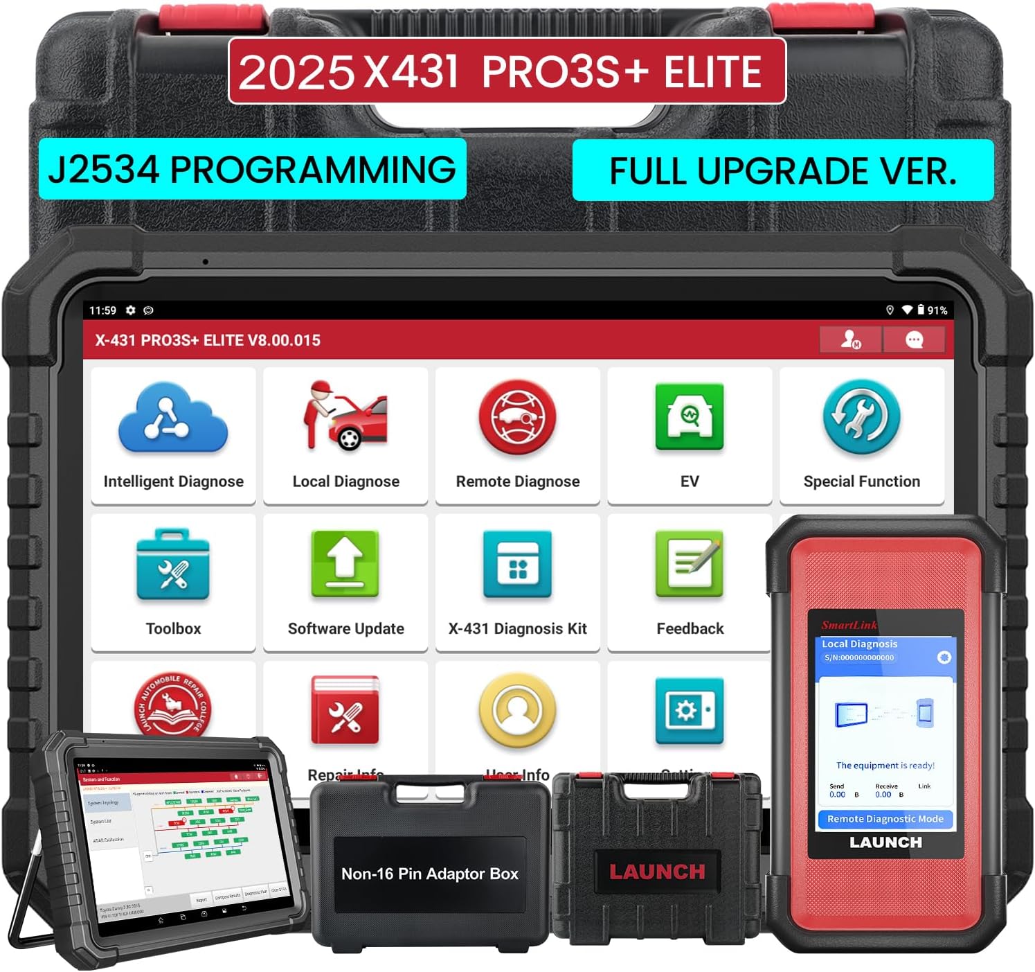 LAUNCH X431 PRO3S+ Elite, 2025 All-in-One Bidirectional Scan Tool with J2534,HD Trucks Scan, Topology Map, 60+Service,Online Coding Full Function Scanner, CANFD/DoIP/D-PDU/CAN 2.0, FCA, 2 Yrs Update