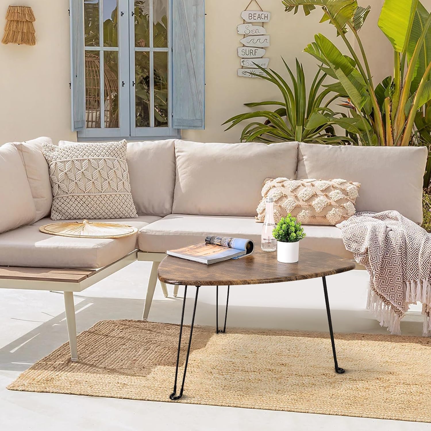 Folding Coffee Table Triangle Designs Oval Coffee Tables Mid Century Wooden Triangular Accent Table with Metal Legs Foldable Industrial Sofa Center Table for Living Room Space Saving