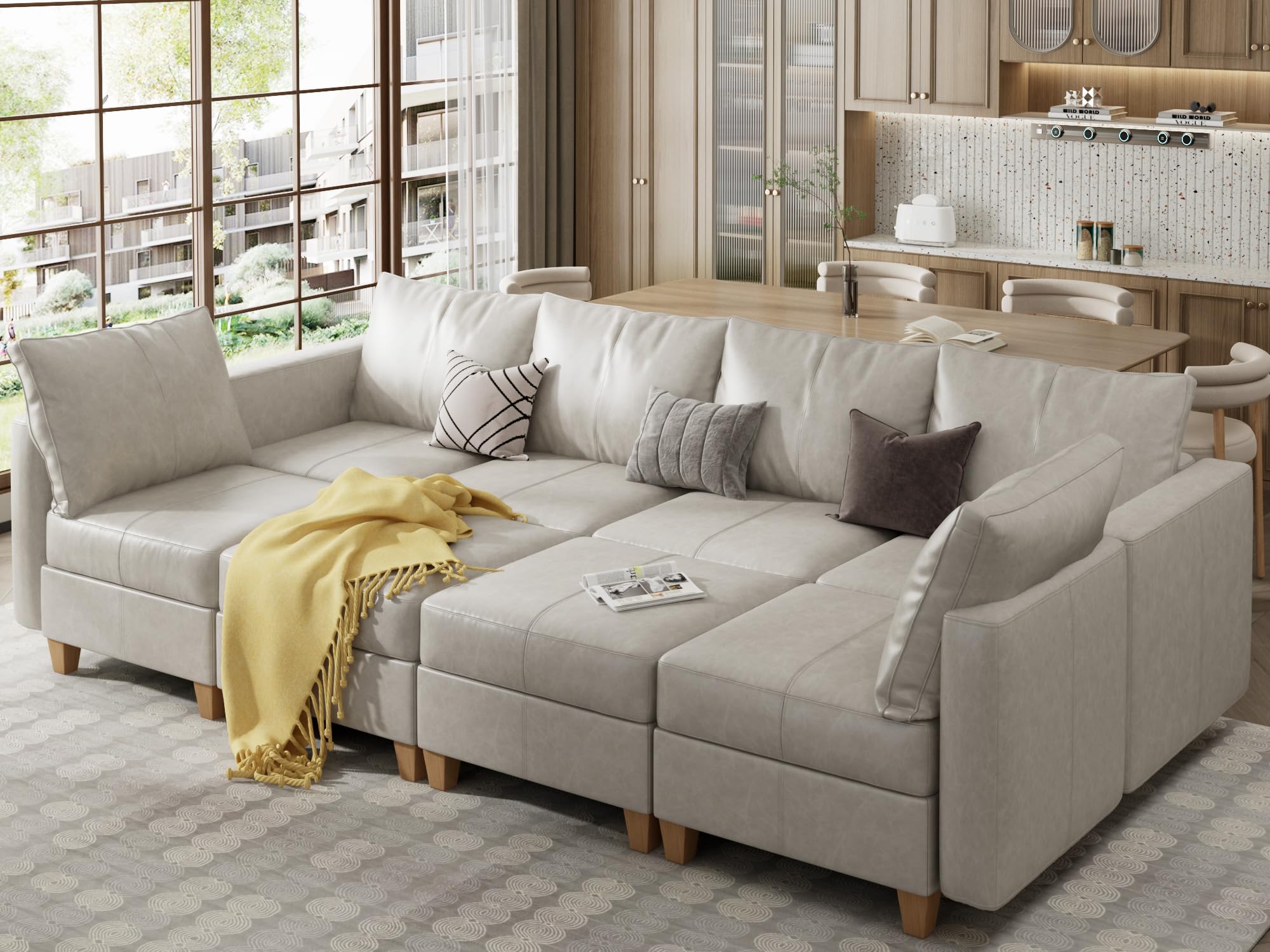 EASE MOOSE Faux Leather Sectional Sofa Sleeper Couch with Storage,Faux Leather Moduar Sectional Sleeper Sofa Bed Modular Couch for Living Room