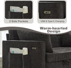 Tbfit 57" Convertible Sofa Bed, Chenille Futon Sleeper Sofa Couch with Pullout Bed, USB & Adjustable Backrest, Queen Size Pull Out Loveseat Couches for Living Room, Apartment, Office, Dorm, Dark Grey