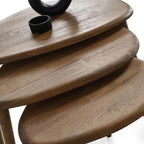 Solid Wood Nesting Coffee Table Set of 3 - Mid Century Modern Pebble Tables with Tapered Legs – Wooden Home Furniture in a Retro Style (Walnut)