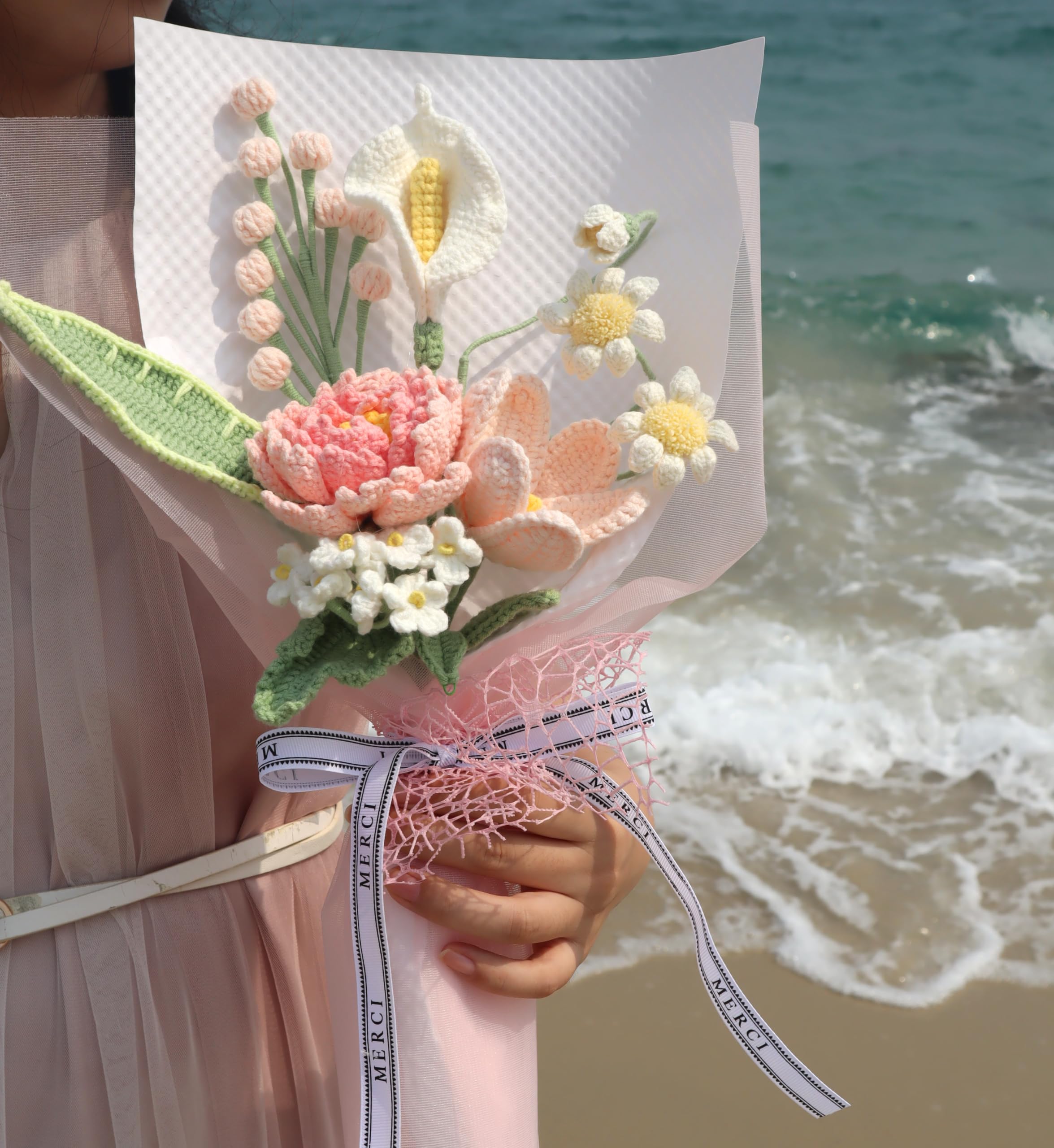 Crochet Flower Pot Forget-me-not Pink Thank You Crochet Gifts for Women Coworker Graduation & Mother's Day Gift Pink Crochet Potted Flower for Women Teacher| Handmade Knitted Potted Plant