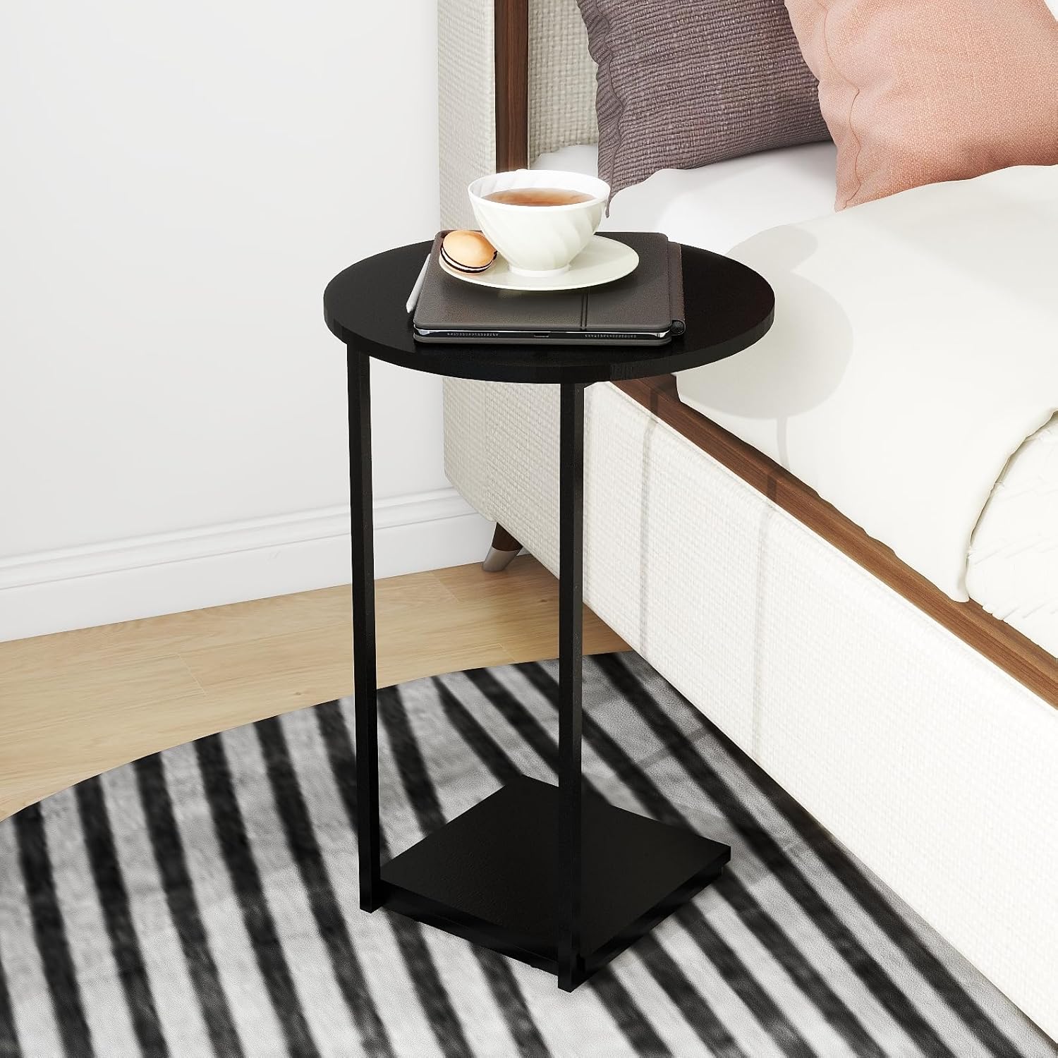 DCLRN Small End Table,c Table End Table for Sofa,Round Coffee Table is Suitable for Living Room and Bedroom.(Black)